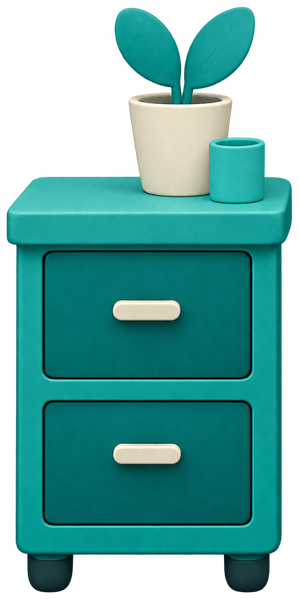 a nightstand with a plant